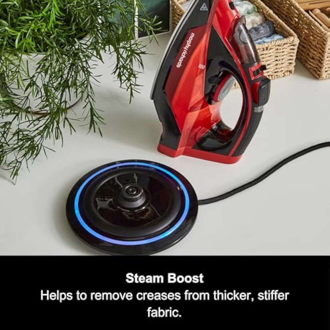 Morphy Richards EasyCHARGE Cordless Steam Iron, Non Stick Ceramic Soleplate, 130g Boost, 30g Output, 350ml Water Tank, Anti Drip and Scale, Auto Shut-off, 2.5m Cord, 2400W, Red, 303250
