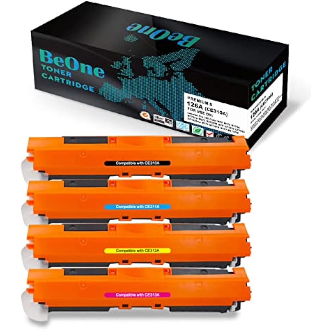 BeOne 4X 126A CE310A CE311A CE312A CE313A 130A CF350A Toner Cartridges Compatible for Laserjet Pro 100 Color MFP M175 M175A M175nw M176 M176FN M177 M177FW M275 M275NW CP1020 CP1025 CP1025nw (BK/C/M/Y)