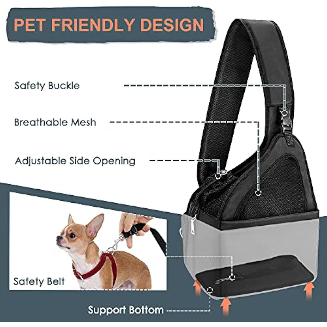 Nasjac Pet Dog Sling Carrier, Hands Free Papoose Front Carrier Small Dog Puppy Walking Breathable Mesh Hard Bottom Support Adjustable Padded Strap Pocket Safety Belt Travel Bag Washable