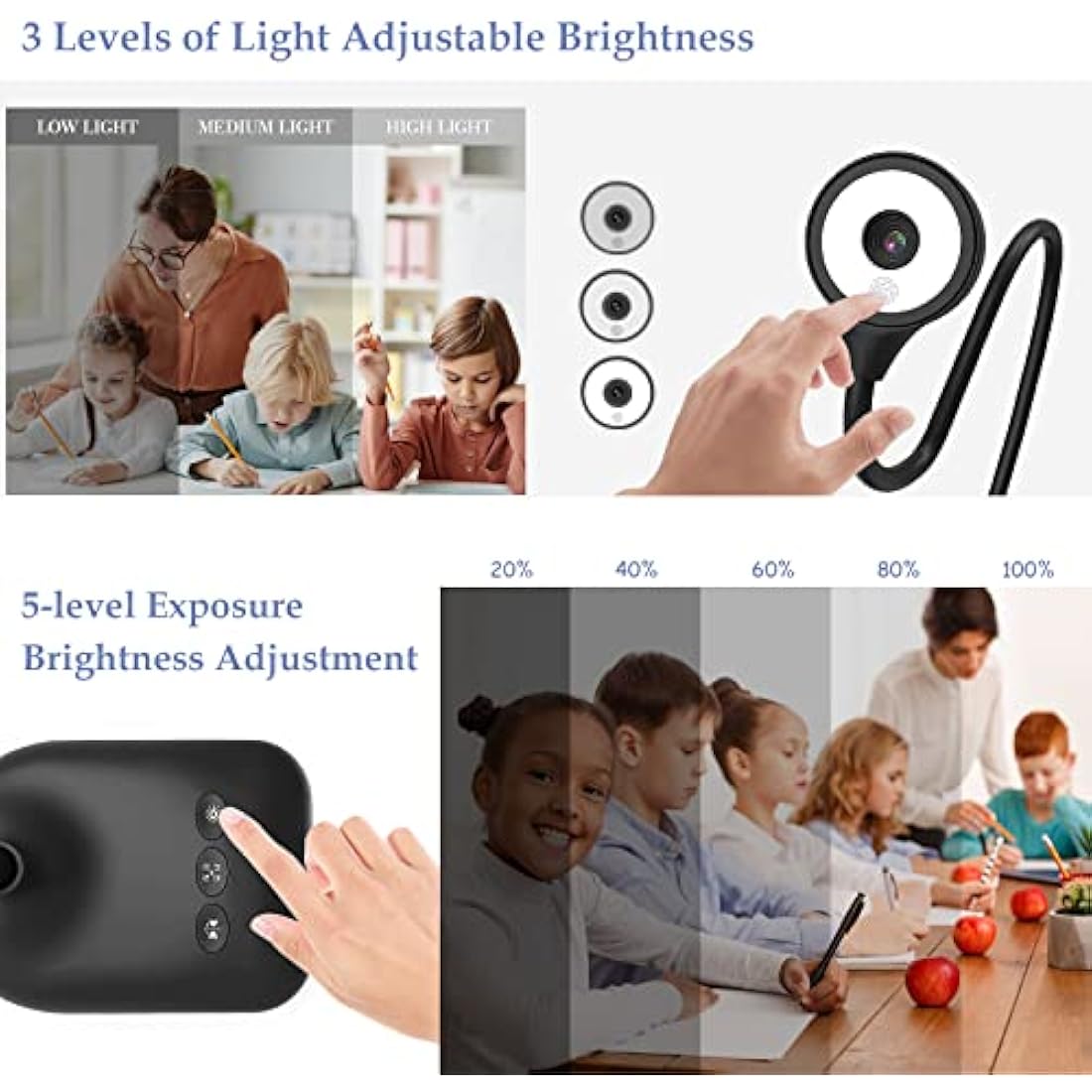 PAKOTOO Document Camera & USB Visualizer 5MP, for A3 Size, LED Light, iOS, Dual Microphone, Image Inversion, Folding with Zoom, Skype, Teams, OBS. for Windows, MacOS, Linux, Chromebook