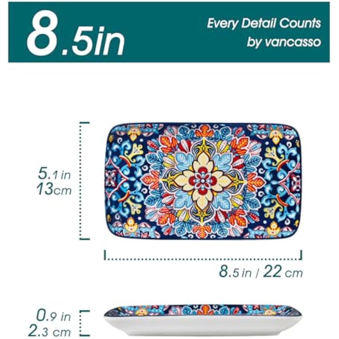 vancasso SIMI Serving Platter, 8.5 in Small Serving Dishes, Porcelain Rectangle Serving Plates Set of 6, Dishwasher and Microwave Safe, Sushi Platters for Party