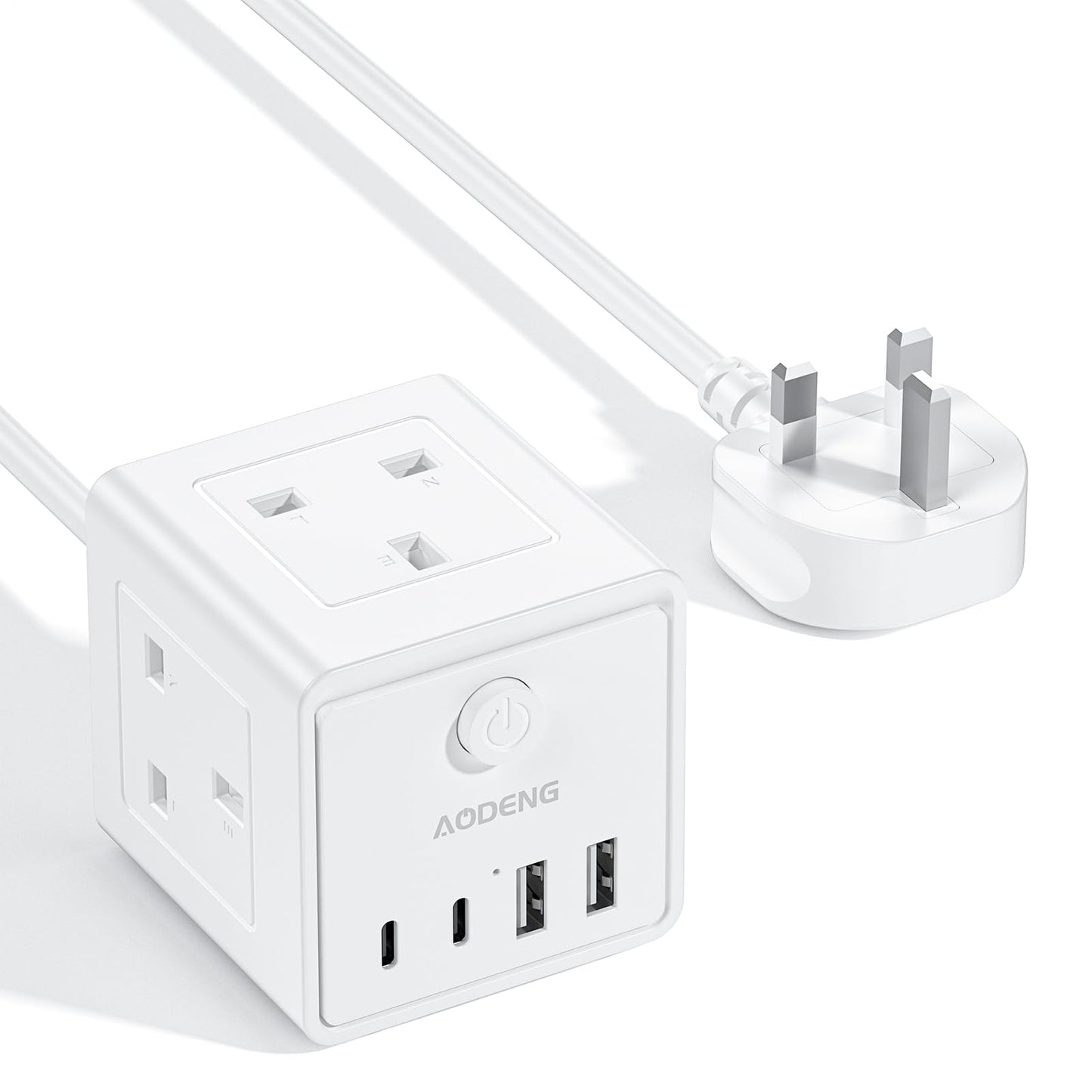 Extension Lead with 4 USB Slots and Switch, 3 Way Multi Plug Extension Cable with 2 USB C, UK Desktop Power Extension Cord with Multi Socket, 1.5M