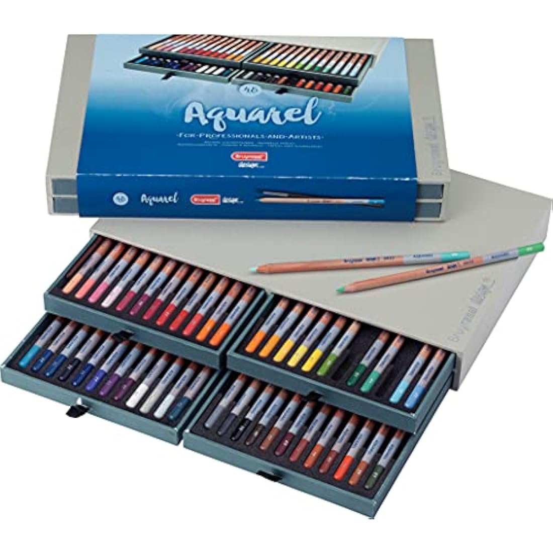 Bruynzeel Design Professional Watercolor Pencils Set of 48 + Brush | Water-Soluble Artists Pencils for Drawing, Coloring & Painting