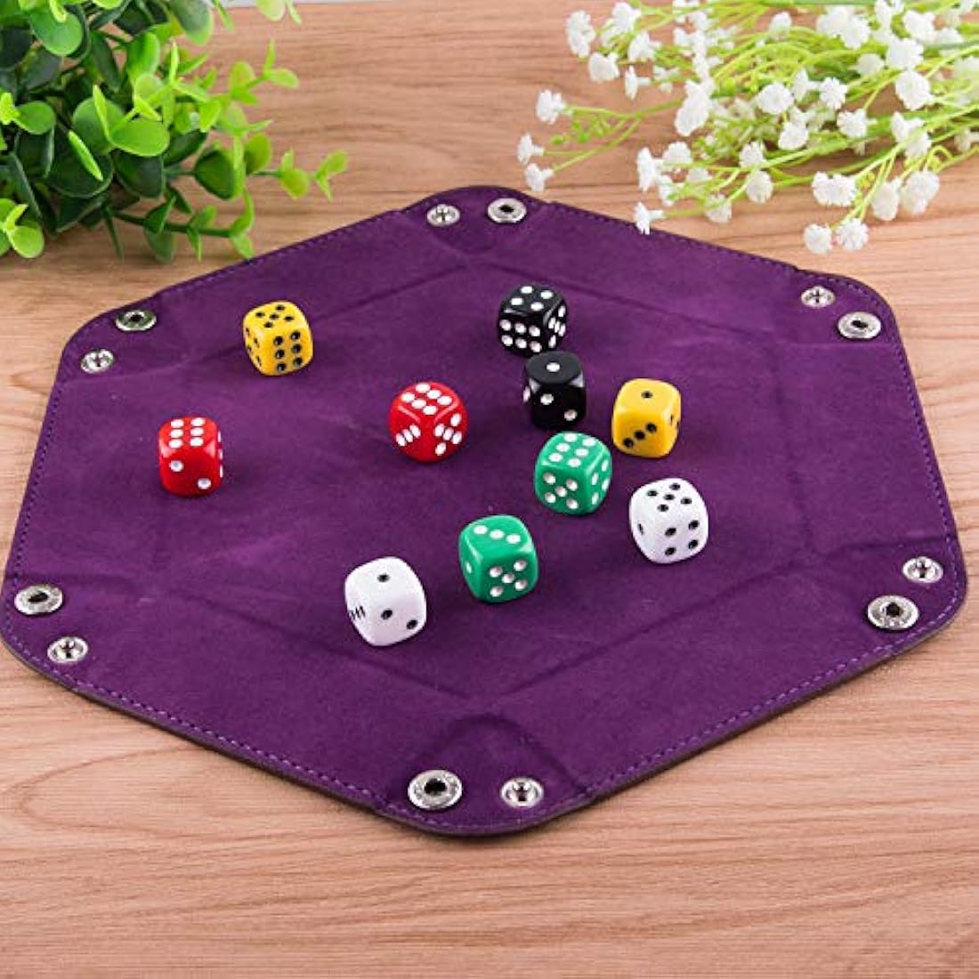 SIQUK 4 Pieces Dice Tray Hexagon Folding PU Leather and Velvet Dice Tray for RPG DND and Other Dice Games, 4 Colours