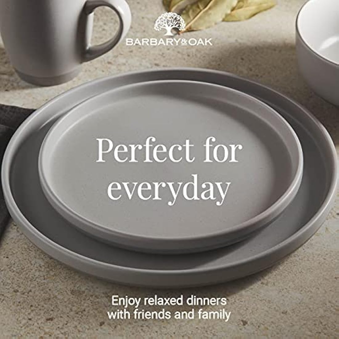 Barbary & Oak BO867007GRY Avena 16 Piece Dinnerware Set, Stoneware, Fossil Grey