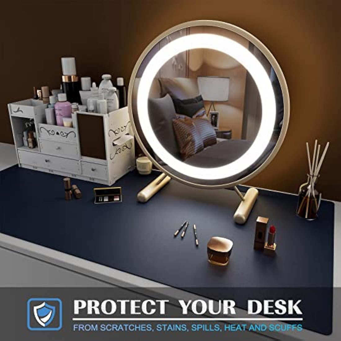 K KNODEL Large Office Leather Desk Mat, Mouse and Keyboard Pad, Computer and Laptop Mat, Desktop Protector and Cover, Writing Pad and Blotter (90x43cm, Dark Blue)