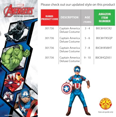 Rubie's Official Marvel Avengers Captain America Deluxe Childs Costume, Kids Superhero Fancy Dress
