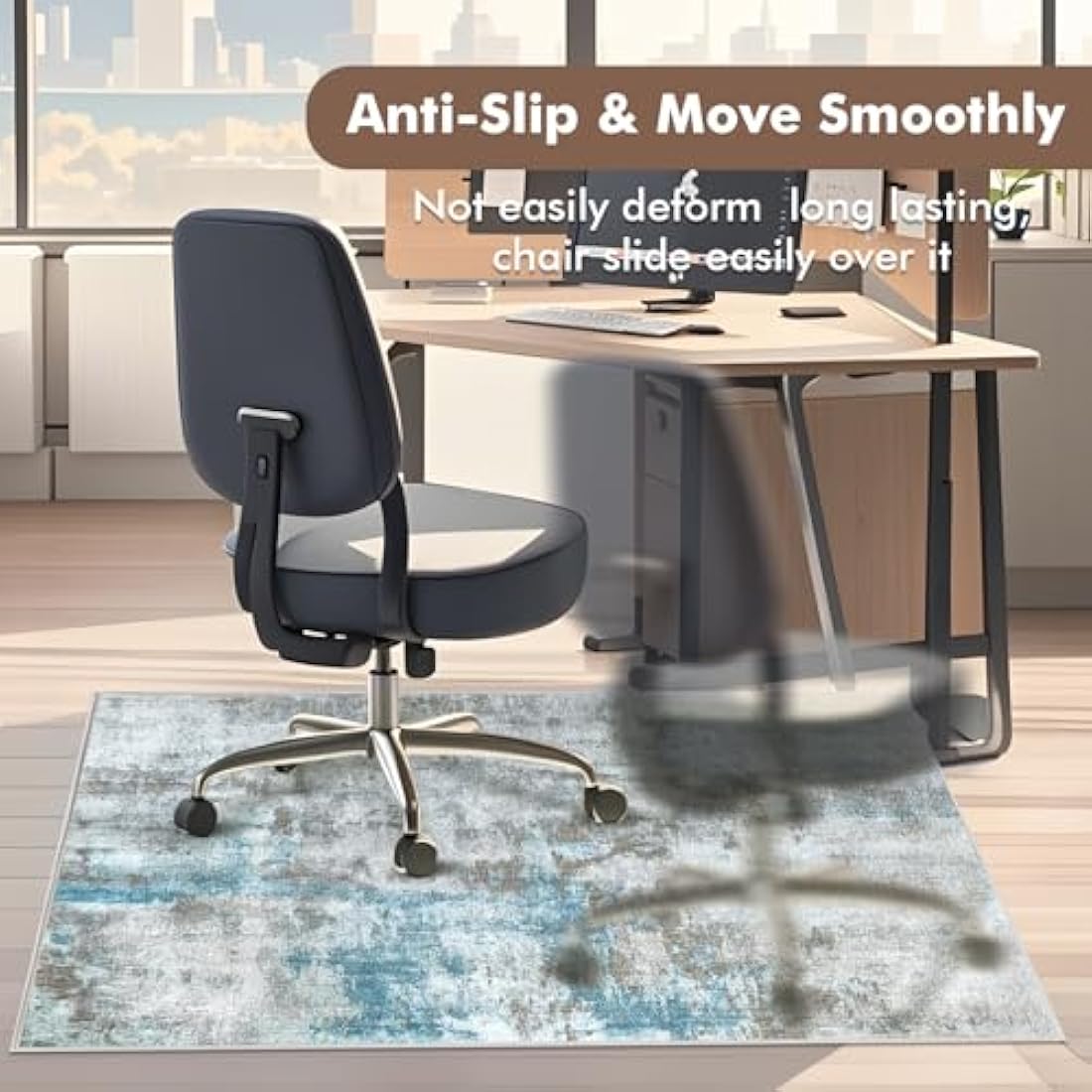 Office Chair Mat 90 x 120 cm, Floor Protector for Office Chair, Anti-Slip Desk Chair Mats, Chair Mat for Hardwood Floor, Computer Rolling Chairs Mat Hard Floor for Home and Office, Machine Washable