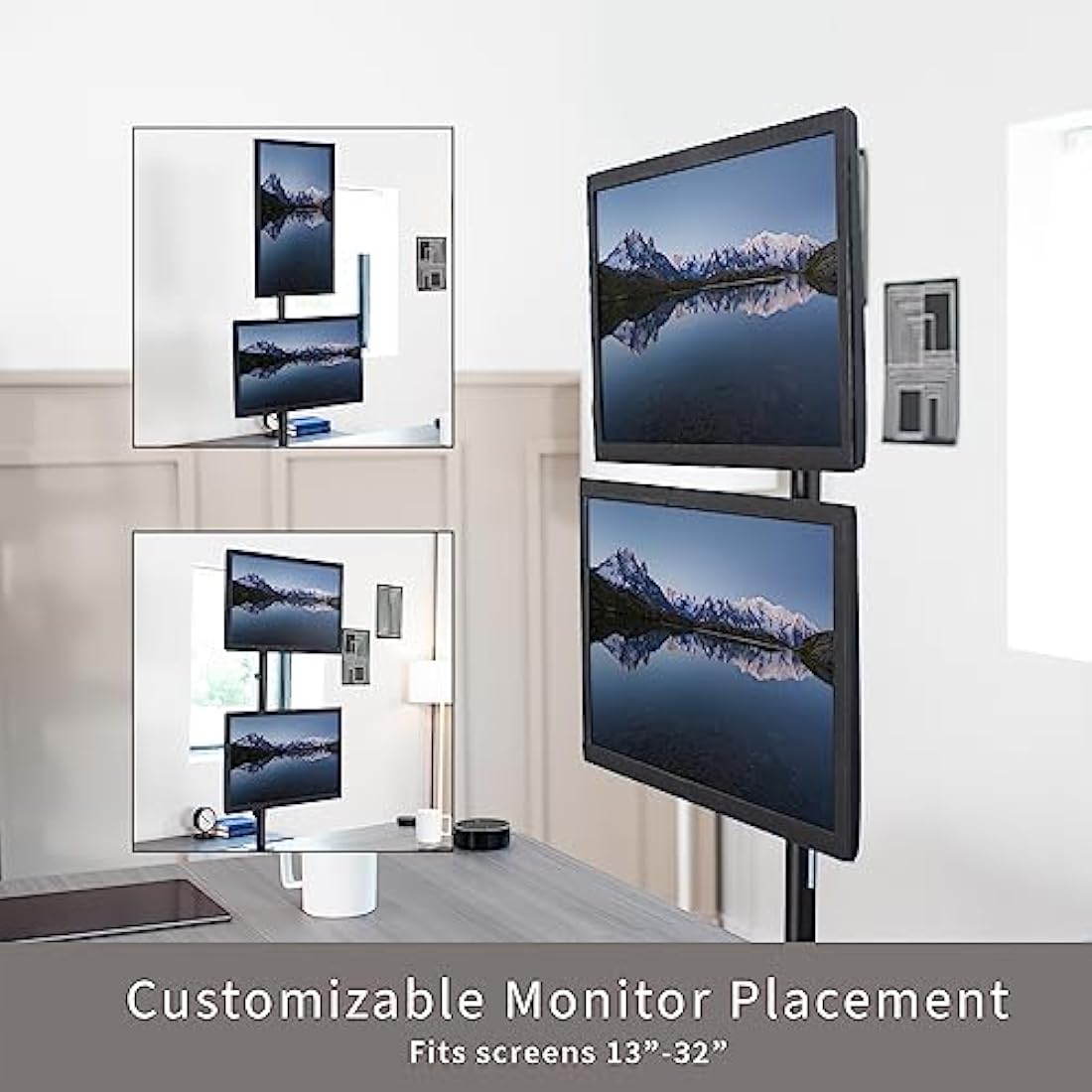 Vivo Dual LCD Monitor Desk Mount Stand Heavy Duty Stacked, Holds Vertical 2 Screens up to 32" (STAND-V002T)