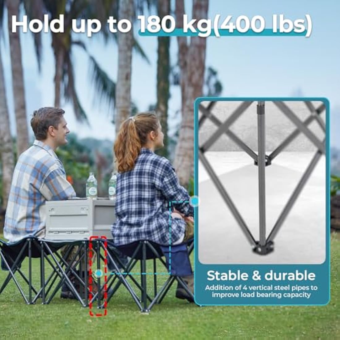 FUNDANGO 2 Pack Oversized Camping Stool with cushion, 18.1 Inch footstool 400 Lbs Heavy Duty Padded Collapsible folding stool Portable Foldable seat for Garden Fishing Hiking with Carry Bag (Black)