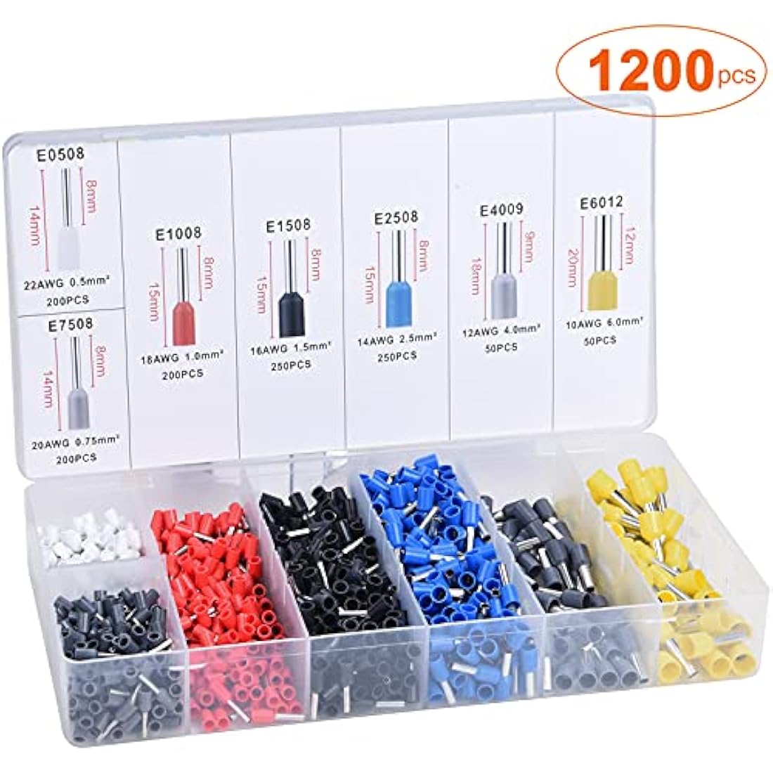 Preciva Ferrule Crimper Plier Kit, AWG28-10/0.08-6mm² Ferrule Crimping Toolkit, Wire Crimp Tool with 1200 Terminal Connectors and End Ferrules(1200Pcs)