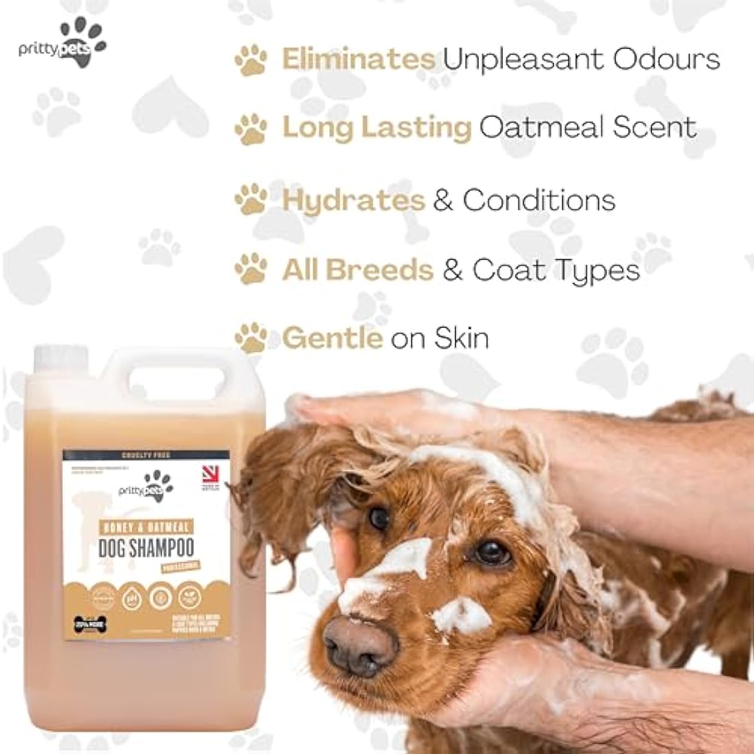 Oatmeal Dog Shampoo PRITTY PETS 5 LITRE Oatmeal Shampoo for Dogs - Professional PH Balanced, Cruelty Free, Silicone & Paraban Free, Puppy Friendly Dog Grooming Shampoo - Made in the UK (5L)