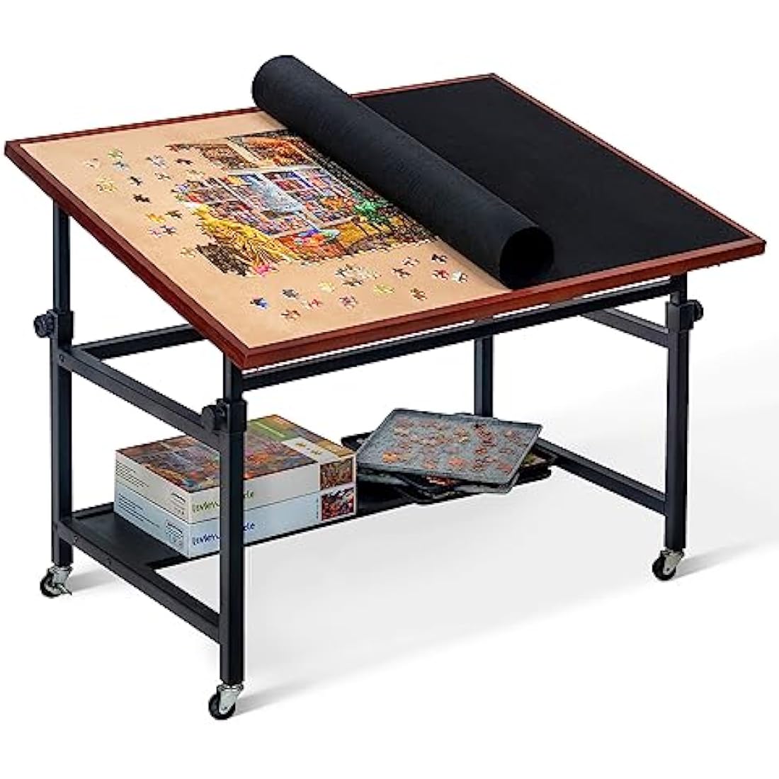 Lavievert Jigsaw Puzzle Board with Cover, Angle & Height Adjustable Puzzle Board Easel with Open Storage Shelf, Large Tilting Jigsaw Tables with 4 Rolling Wheels for Up to 1500 Piece Puzzles