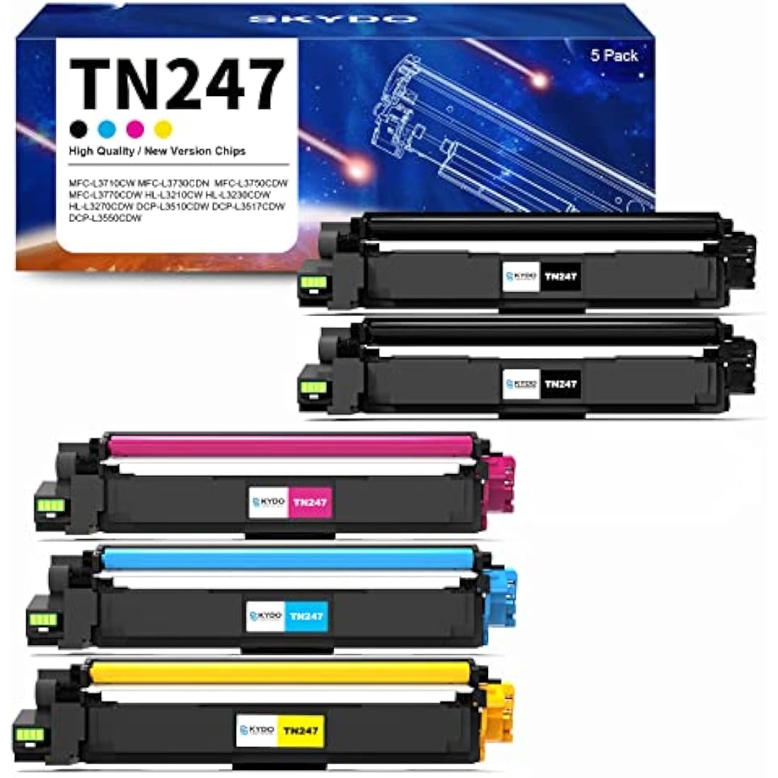 Skydo TN247 Toner Cartridge TN 243CMYK Toner Value Pack, Compatible for Brother DCP-L3550CDW HL-L3230CDW DCP-L3510CDW MFC-L3710CW HL-L3210CW MFC-L3750CDW MFC-L3770CDW HL-L3270CDW Printer (5-Pack)