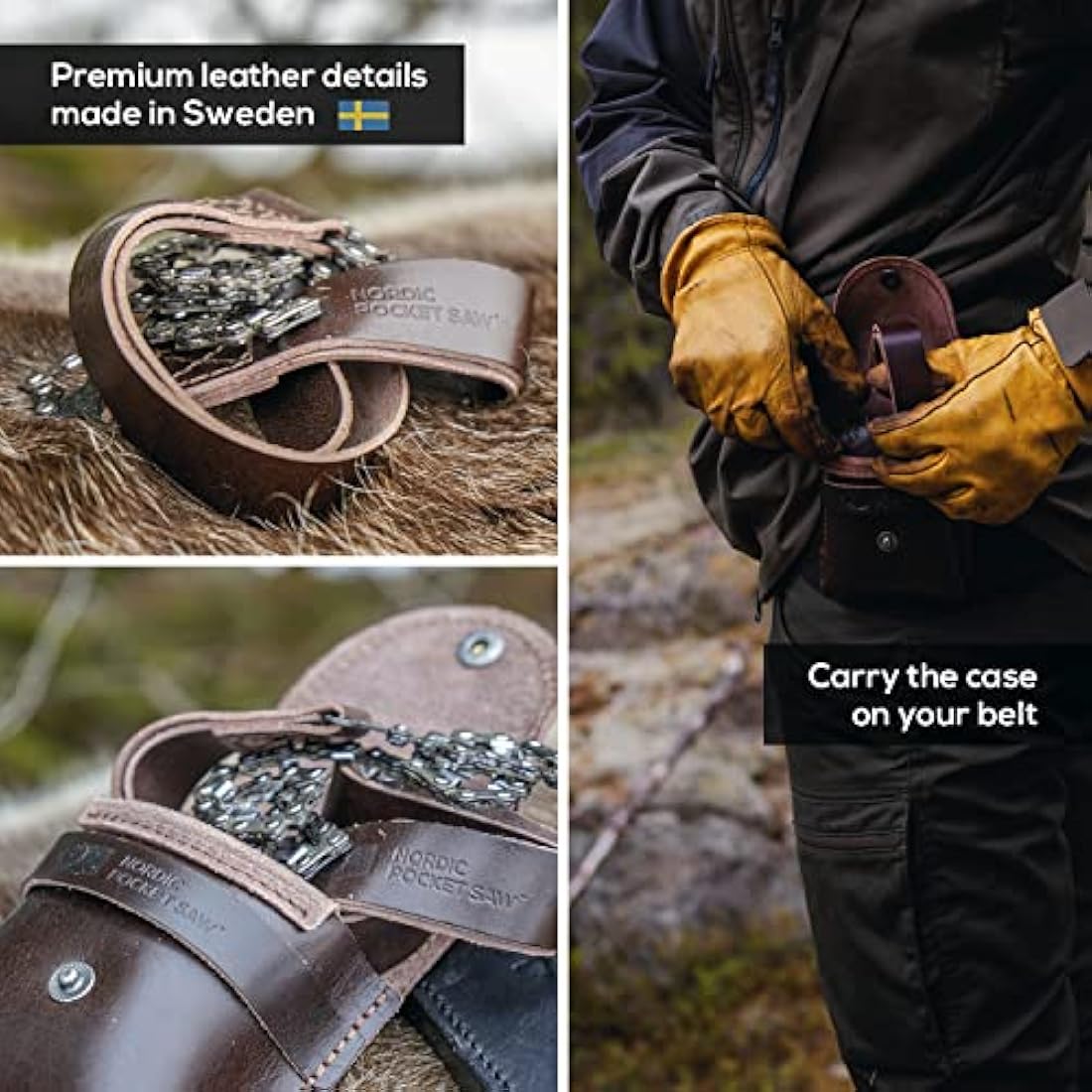 Nordic Pocket Saw for Camping - 65 cm Pocket Chainsaw with 33 Bi-Directional Teeth - Handy Backpacking Saw with Extra Large Nylon Handle Loops - Survival Chainsaw for Clearing Trails