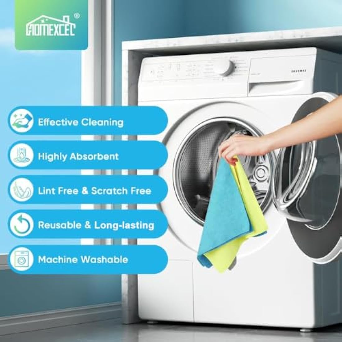 HOMEXCEL Microfibre Cleaning Cloths 100 Pack, Highly Absorbent Cleaning Towels, Lint Free & Scratch-Free Cleaning Rags for House, Kitchen and Car, Multi-Color Microfibre Towels 30X30 CM
