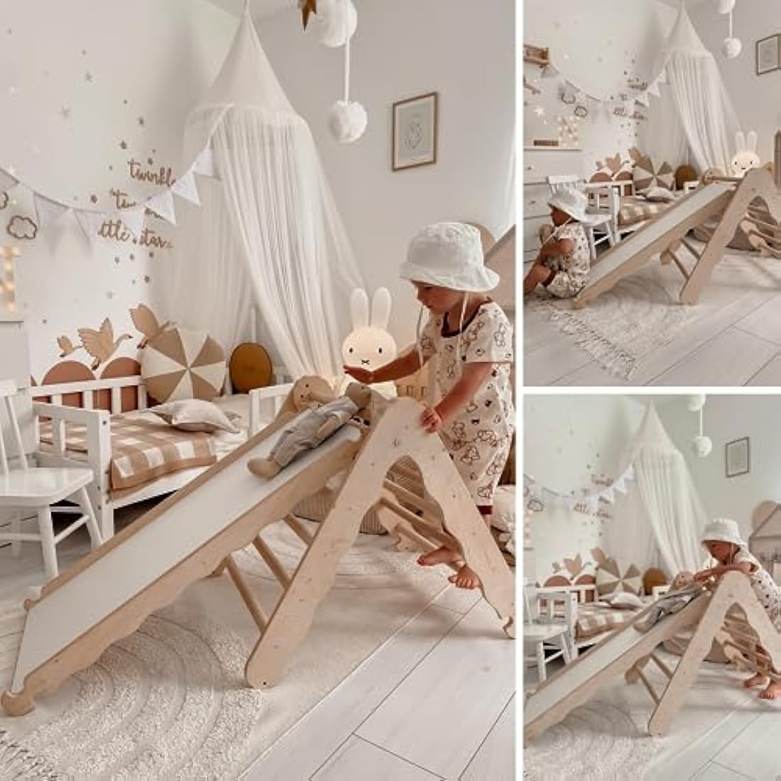 MAMOI® Indoor climbing triangle with slide for kids, Baby climbing frame, Wooden toddler gym for children outside and outdoor, Frames and slides, toys for toddlers