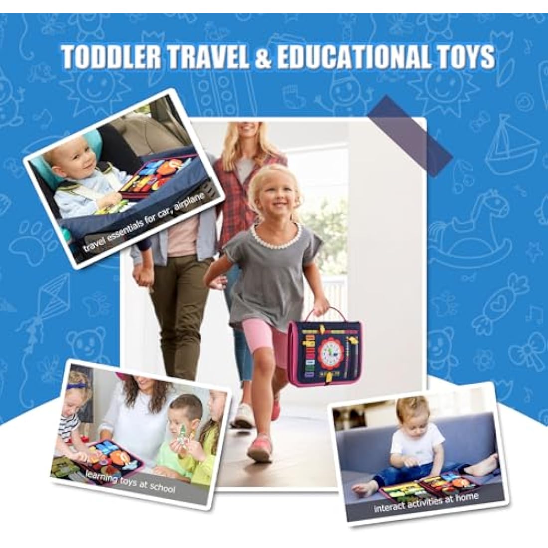 Busy Board Montessori Toys For 1 2 3 4 5 6 Year Old Girls Boys Sensory Toys For Toddlers Preschool Educational Learning Toys Activity Board For Fine Motor Skills Kids Gift Airplane Car Toy (Dark blue)