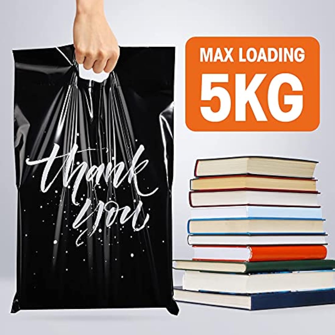Switory 100Pcs Parcel Bags for Posting Clothes 305x394mm Postal Bags Shipping Bags with Handle Mailing Bags for Clothing Posting Bags with Self Adhesive 12X15.5 Package Bags Black - Thank You Design
