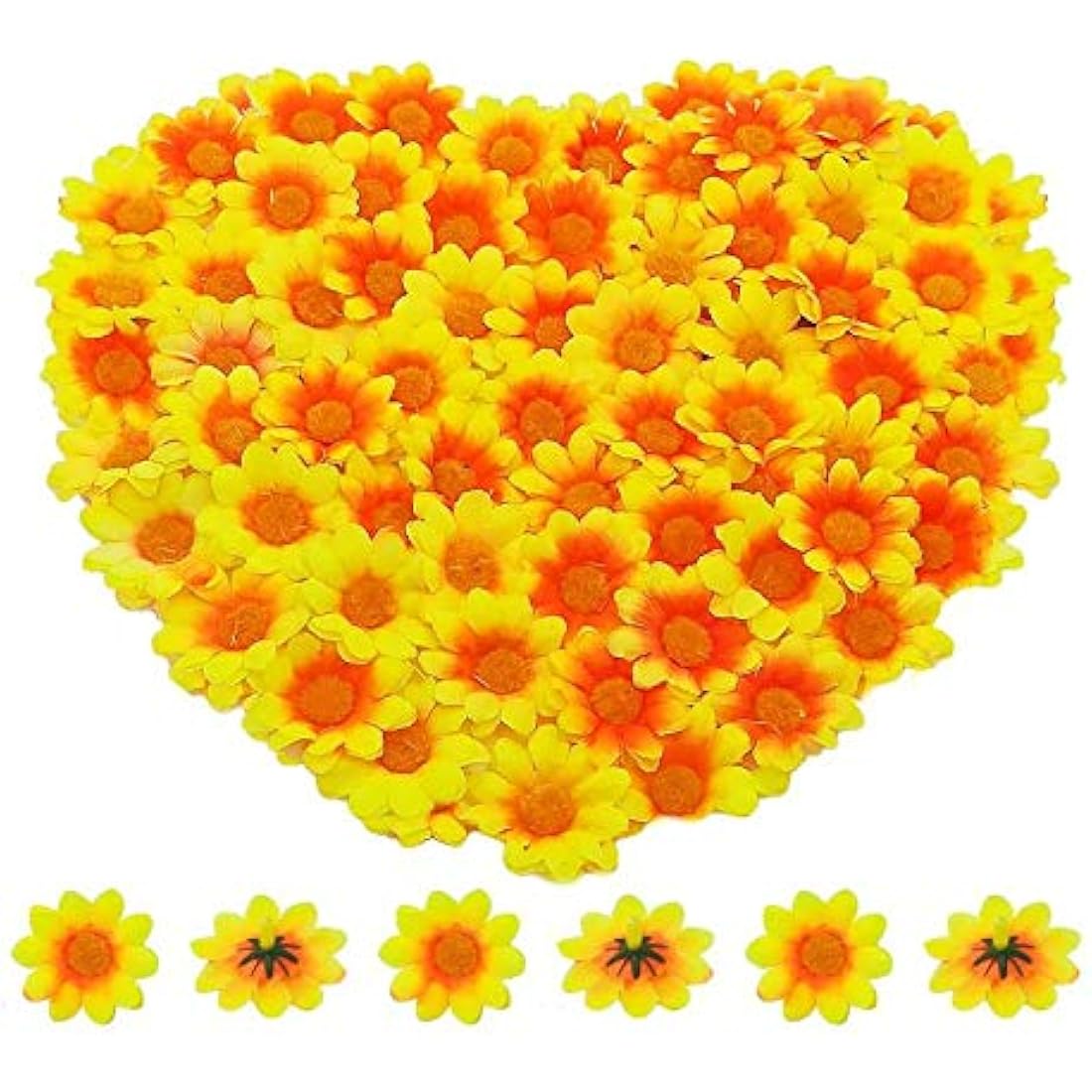 Artificial Daisy Flower Heads 100pcs Fake Gerbera Petals Yellow & Orange for DIY Garland Craft Birthday Indoor Outdoor Party Easter Bonnet