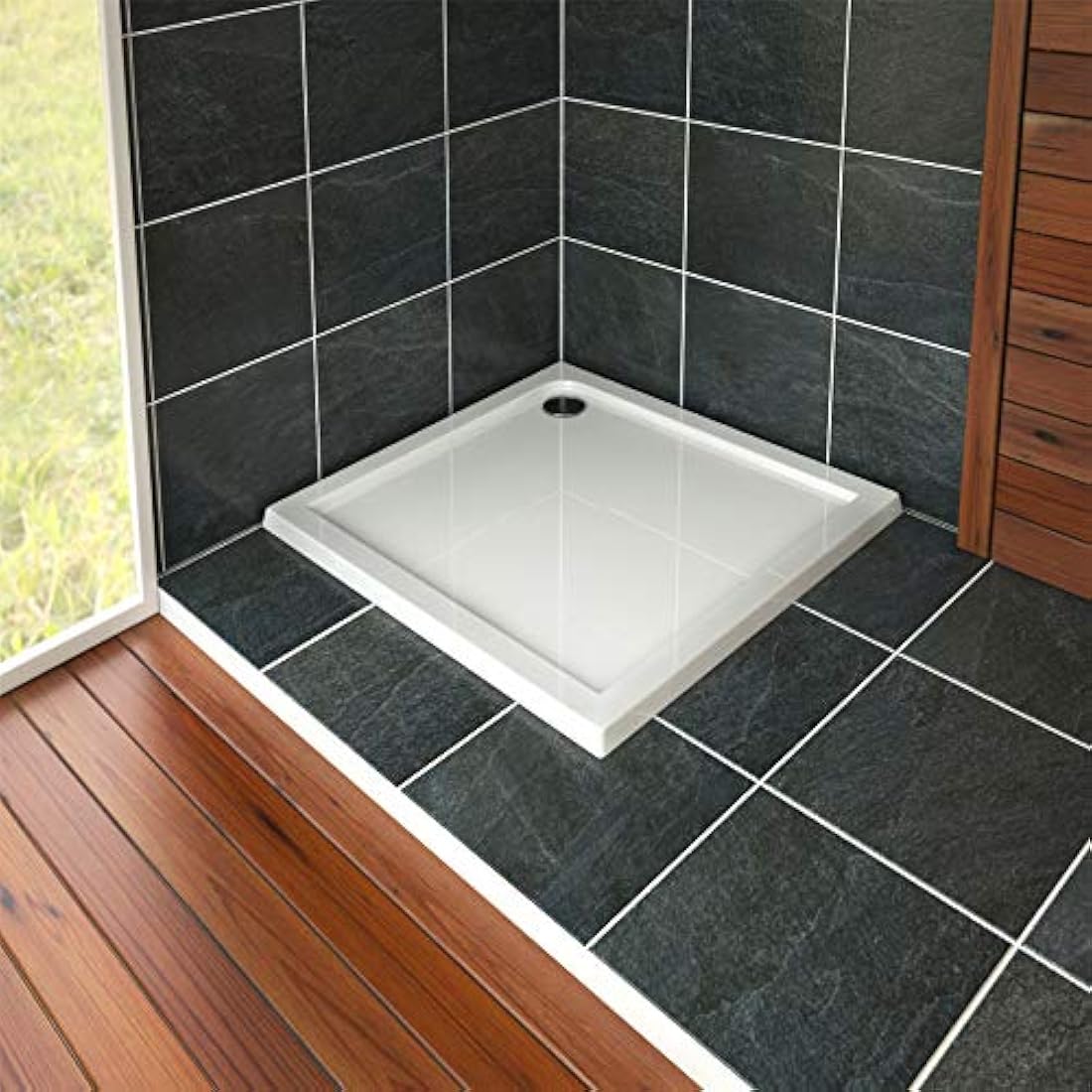 Square 900 x 900mm Shower Tray Pearlstone for Shower Enclosure Cubicle with Waste Trap