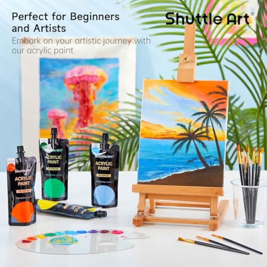 Shuttle Art Acrylic Paint Set, 18 Colours, 120ml/4.06oz, Artist Grade, Rich Pigments, Non-Toxic for Artists, Beginners and Kids on Canvas, Wood, Ceramic