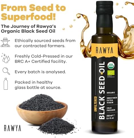 RAWYA Organic Black Seed Oil - Unfiltered - Full Spectrum- Cold Pressed - Turkish Origin - Black Cumin - Kalonji - Nigella Sativa Supplement with Omega 3, 6, 9 - Skin Condition & Hair Growth - 250 ml