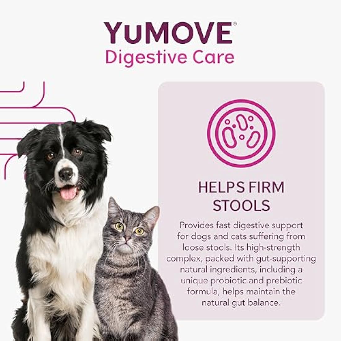 YuMOVE Digestive Care PLUS, Dogs & Cats Pre and Probiotics Supplement for Gut Health, Digestive Support Veterinary Strength with Fast-acting Ingredients, All Ages and Breeds, 60 Sachets