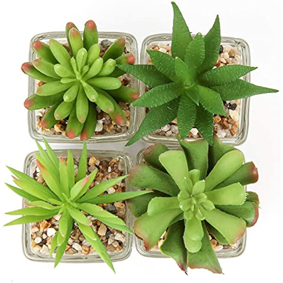 Briful Artificial Succulents Fake Succulent Plants, Set of 4 Small Fake Plants in Square Glass Pots Artificial Indoor Plants for Bathroom Bedroom Kitchen Home Decor