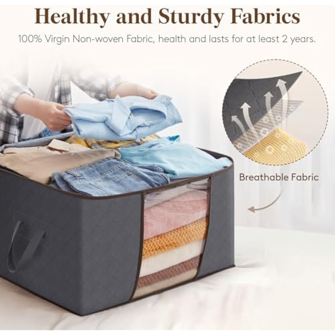 Lifewit 10 Pack Clothes Storage Bags, Foldable Storage Box Moving Bags Wardrobe Storage Organiser Packing Boxes for Moving House with Clear Window for Clothing Bedding Blankets, Grey