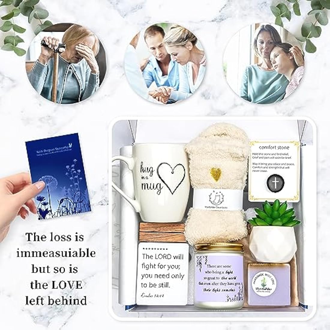 Sympathy Gift Baskets - Condolences Gift Box for Loss of Loved One, Sorry for Your Loss Gift Basket, Memorial Gifts for Mom, Dad, Husband - Bereavement Grief Gifts - Grieving Gift Box for Funeral