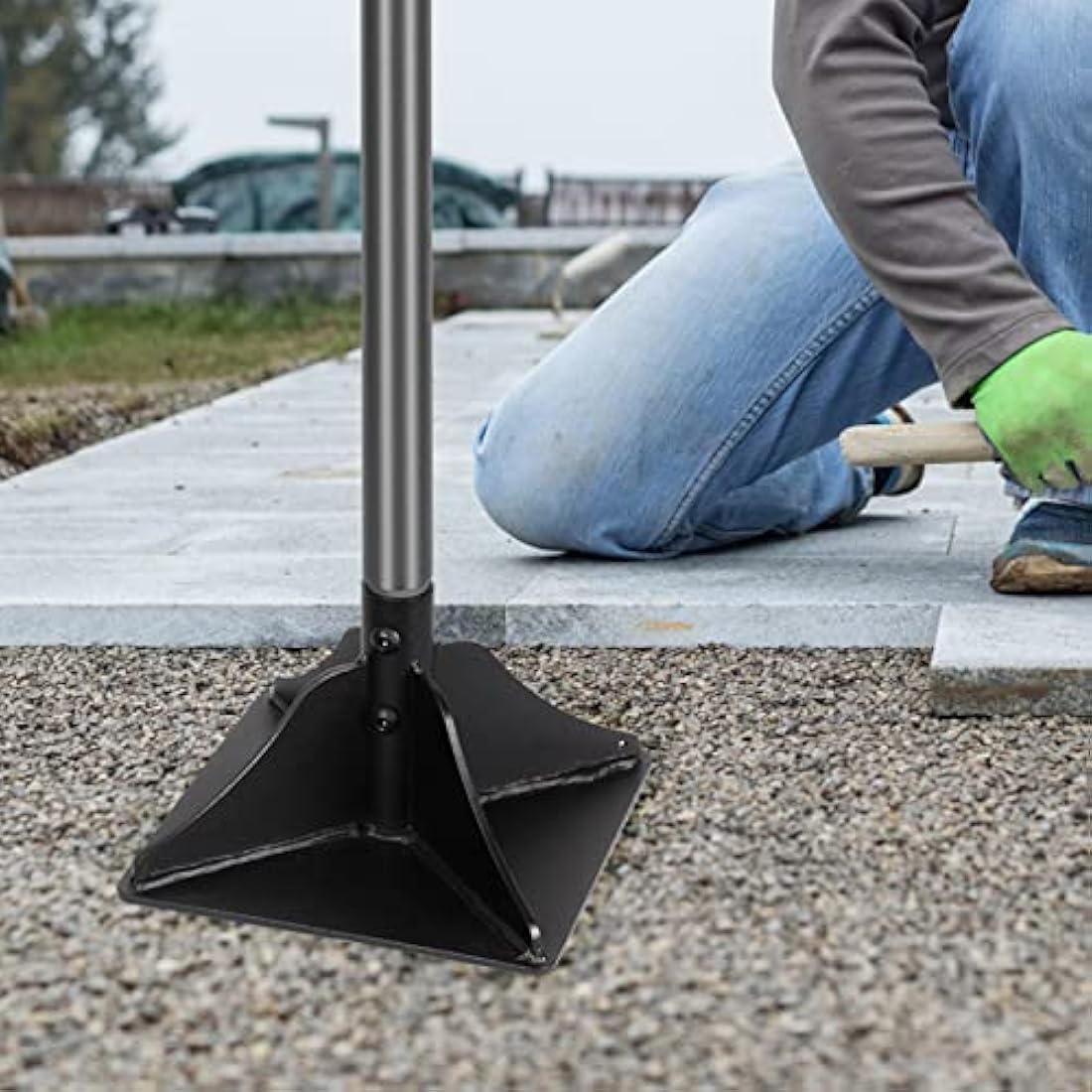 Walensee Steel Tamper with 122 cm Handle 20x20cm Garden Rubber Grip for Laborsaving All-Steel Heavy Duty Ideal Tool Leveling Ground Installing pavers and Repairing Blacktop