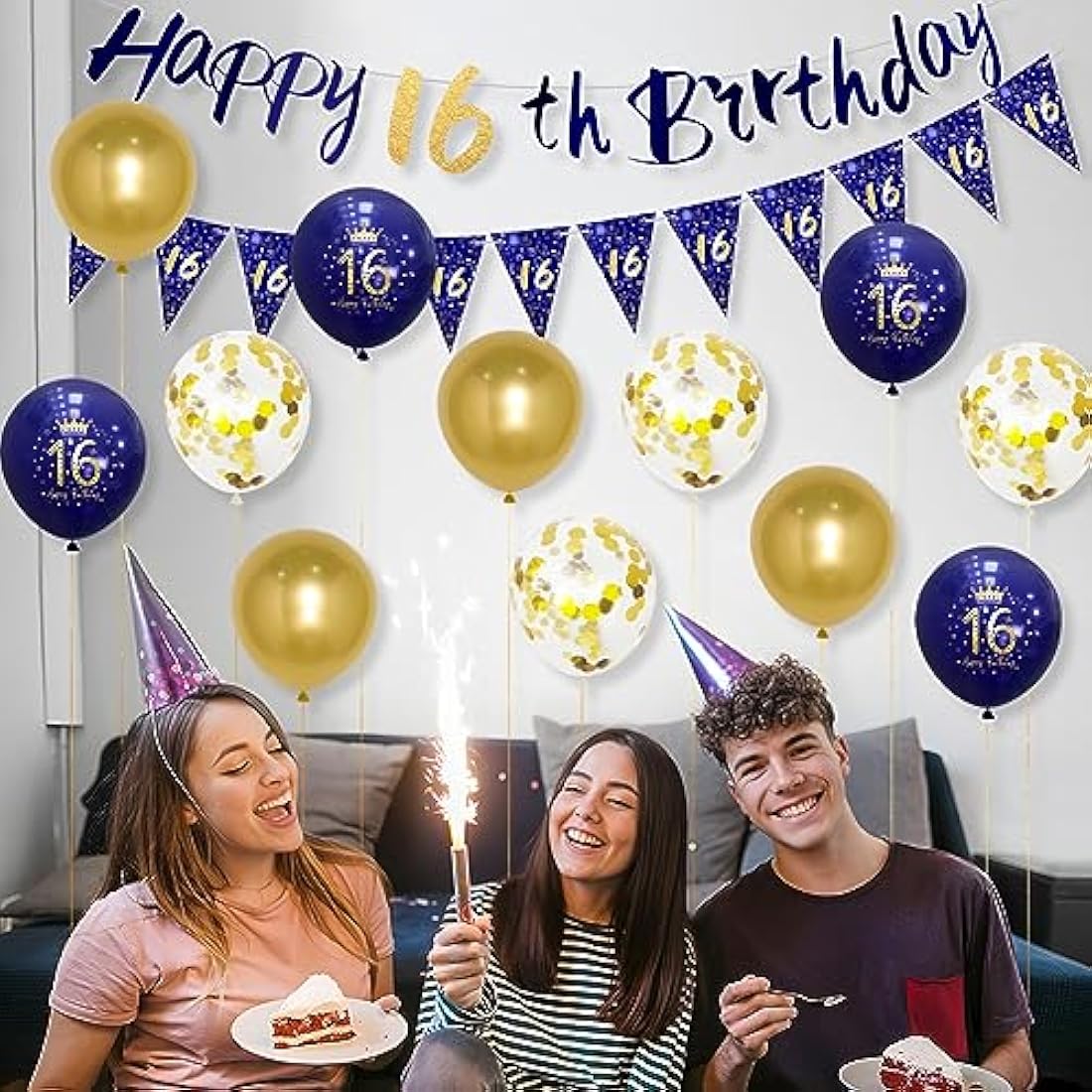 Boys 16th Birthday Decorations Navy Blue Gold 16th Birthday Party Decorations Boys Banner Bunting Kit by Wonsta
