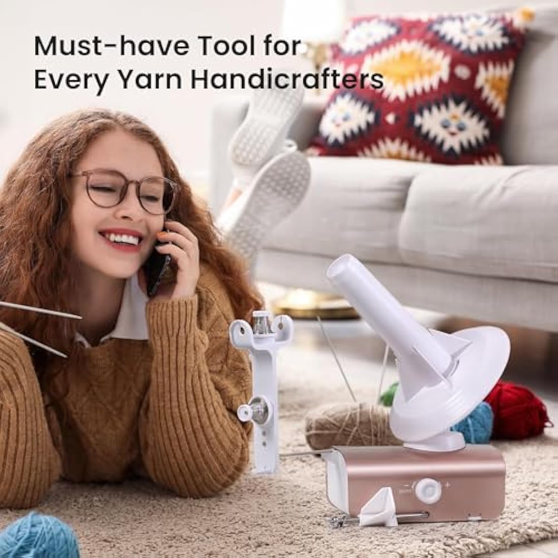 Winartton Yarn Winder, Electric Yarn Ball Winder for Crocheting, Heavy-Duty 10 oz Large Capacity Automatic Yarn Cake Winder Spinner Roller, Ideal Crocheting Tools for Knitting Lovers, Rose Gold