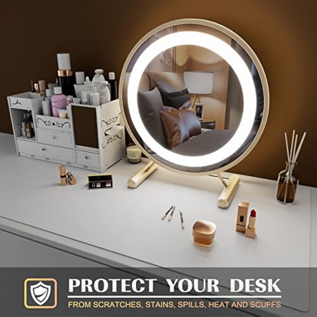 K KNODEL Large Office Leather Desk Mat, Mouse and Keyboard Pad, Computer and Laptop Mat, Desktop Protector and Cover, Writing Pad and Blotter (80x40cm, White)
