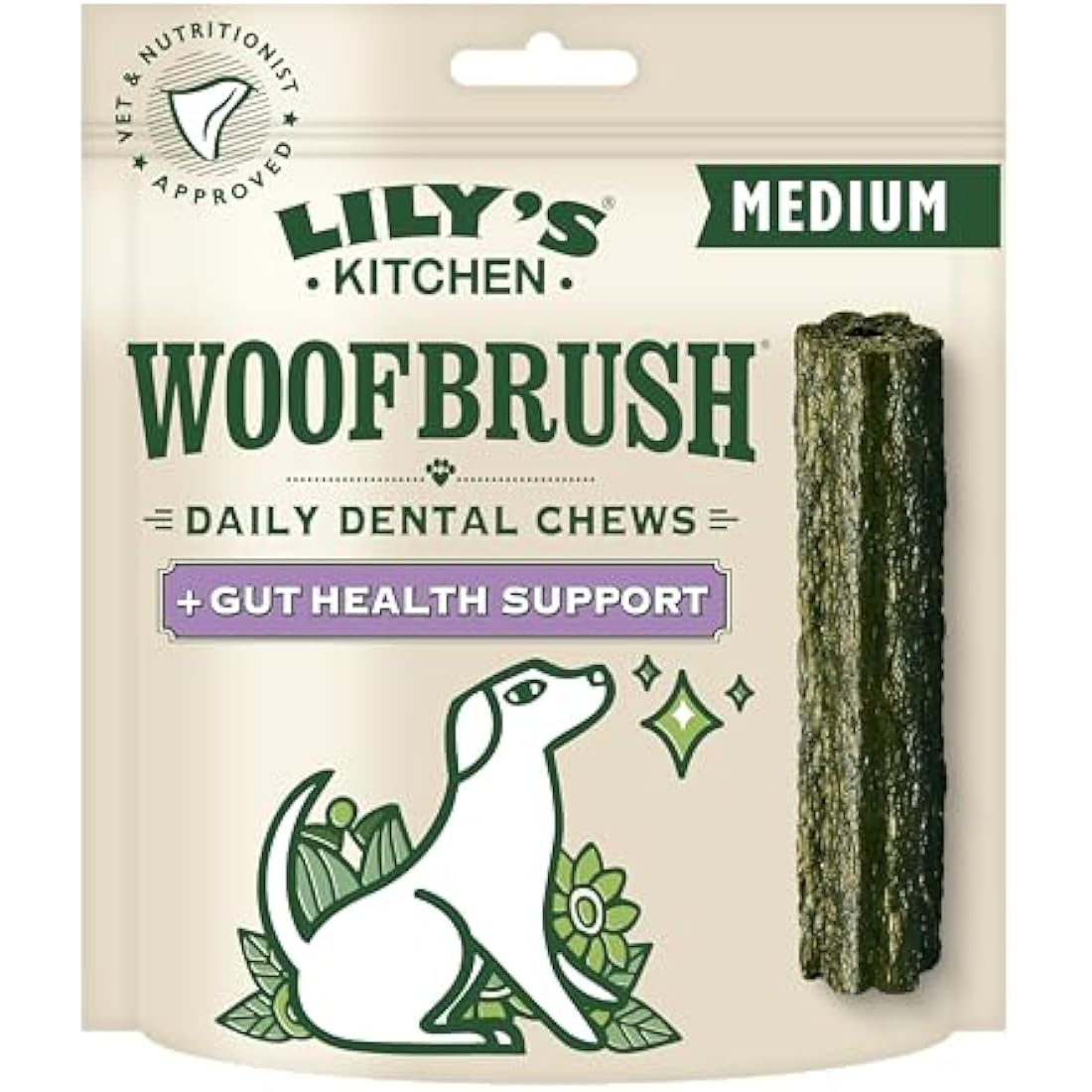 Lily's Kitchen Woofbrush Gut Health Dental Chew - Natural Dental Sticks for Medium Dogs (5 Packs of 7 Chews)