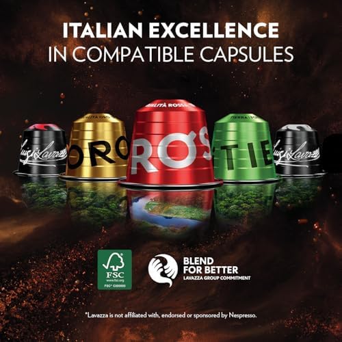 Lavazza, Qualità Rossa, 100 Aluminium Coffee Capsules Compatible with Nespresso Original Machines, Chocolate Notes, Arabica & Robusta, Intensity 10/13, Medium Roasting, Zero CO2 Impact, 10 Packs