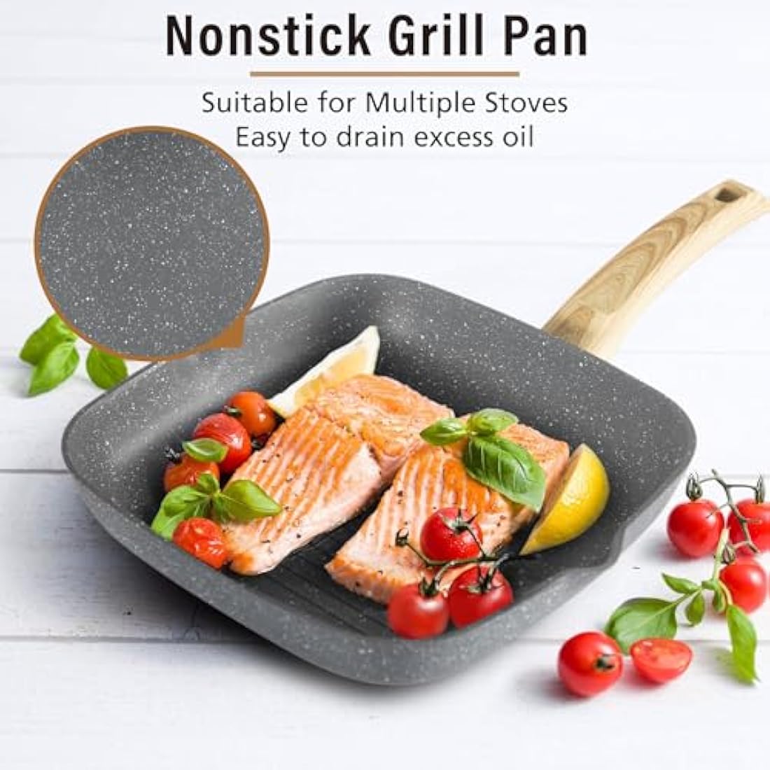 Kitchen Academy 17 Piece Non-Stick Pots and Pans Set, Induction Pan Set, Granite Non-Stick Saucepan Set, Grey