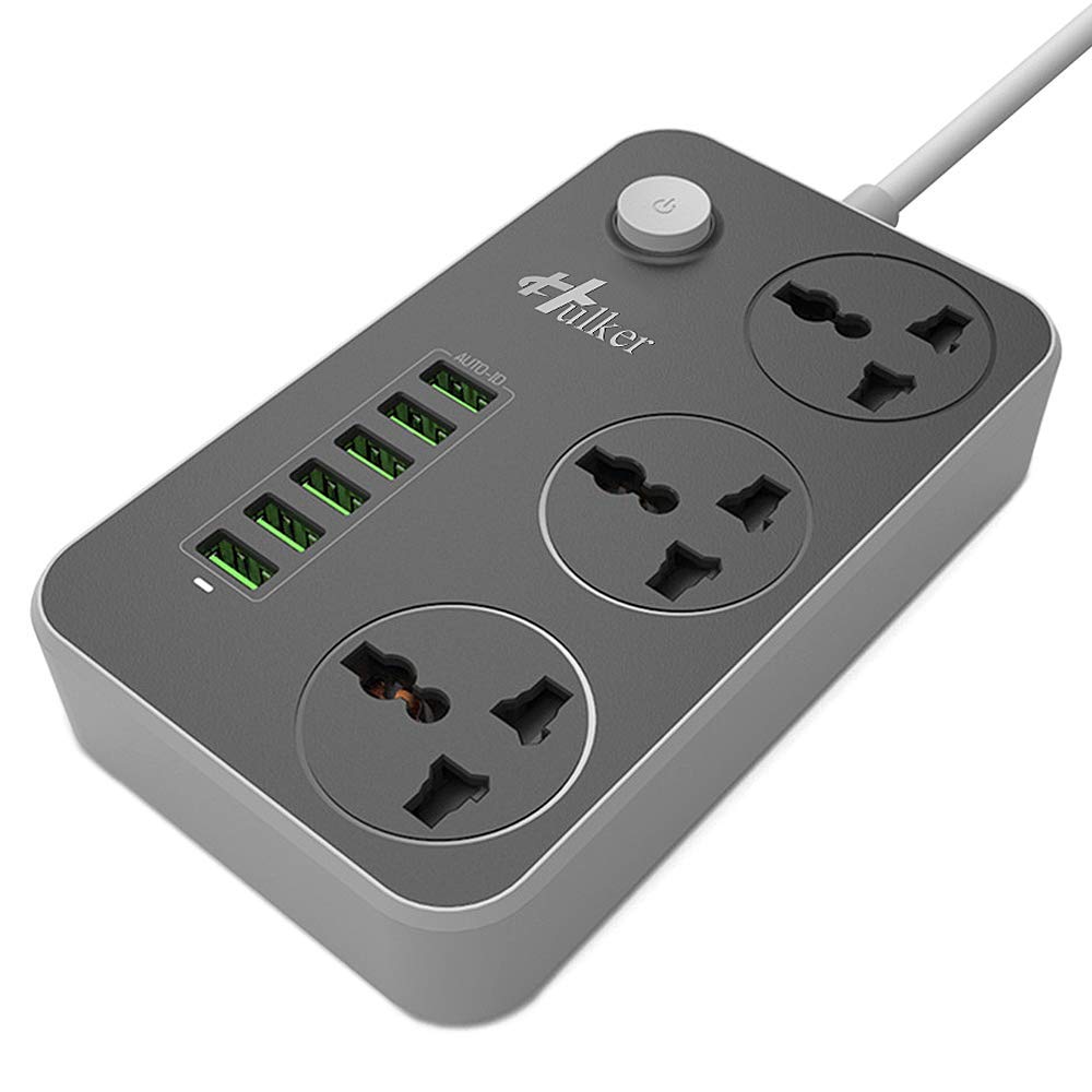 Hulker Extension Lead with USB Ports 3 Way Outlets 6 USB Ports Surge Protection UK Socket with Bold Extension Cord with Fuse and Shutter Power Strips