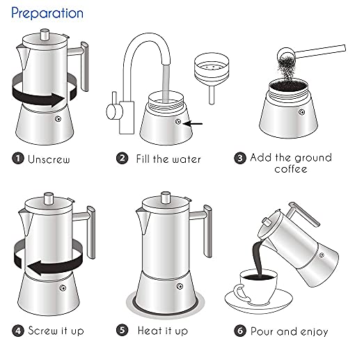 Easyworkz Diego Stovetop Espresso Maker Stainless Steel Italian Coffee Machine Maker 6cup 300ml Induction Moka Pot