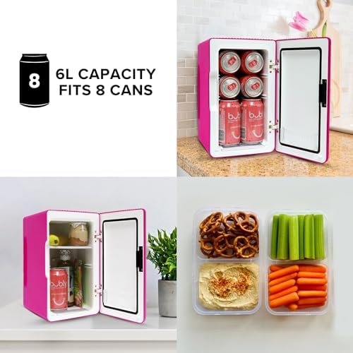 Koolatron Retro Mini Fridge For Bedrooms 6L Small Fridge 8 Can Table Top 12v Portable Cooler Warmer Refrigerator Quiet Mini Fridges For Skincare Food Drinks Kids Home Car & Travel Pink