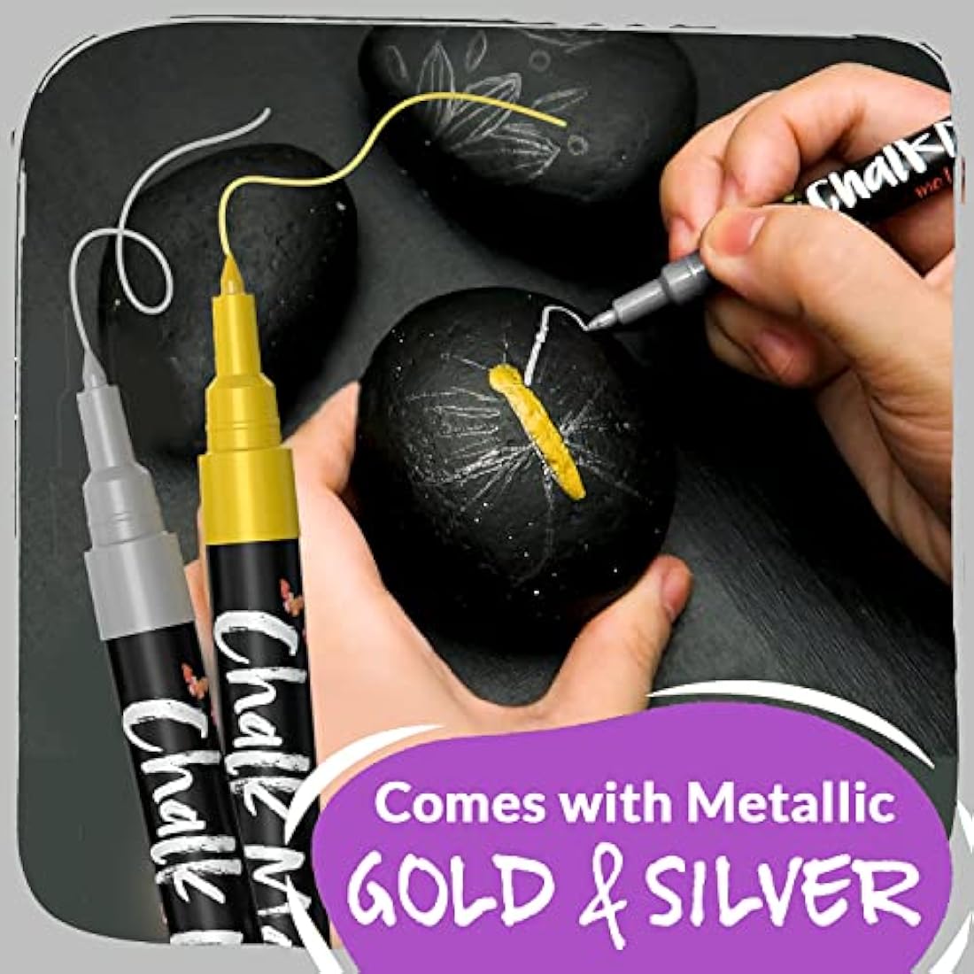 Liquid Chalk Pens (10 Pack) with Gold & Silver - Extra Fine Tip Dry Erase Marker Pens for Blackboard, Windows, Chalkboard Signs, Bistro - 1mm Tip