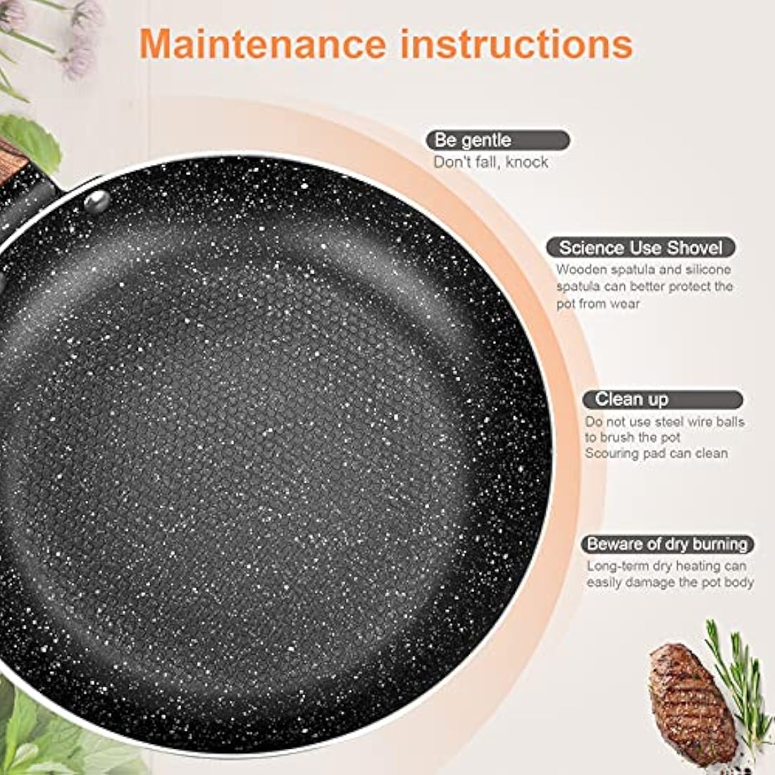 Non Stick Frying Pan 24cm with Heat-Resistant Soft Bakelite Handle, Granite Induction Frying Pan for Induction, Electric and Gas Hobs, Omelette Pan Less Oil Fumes (Black)