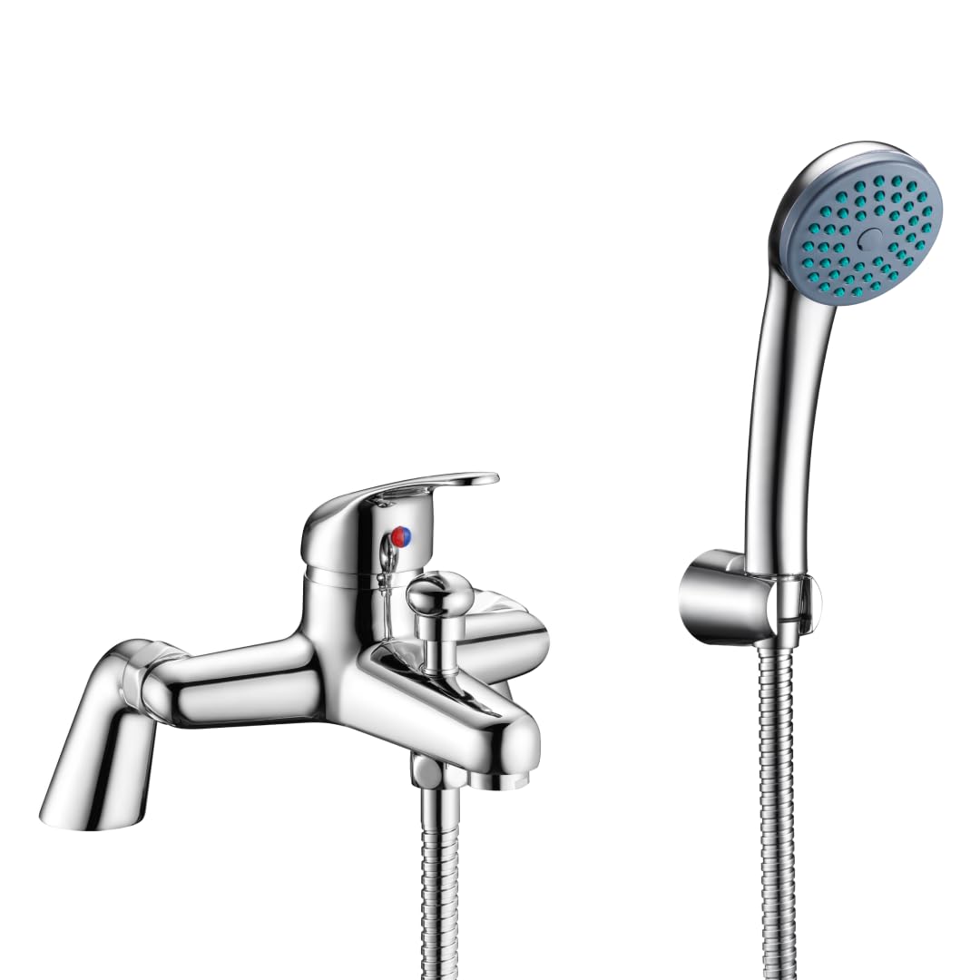 Veebath Bath Shower Mixer with Hose Pipe and Shower, Bathroom Tub Single Lever Mono Basin Shower Mixer, G3/4" Chrome Finished Taps, Shower Attachment