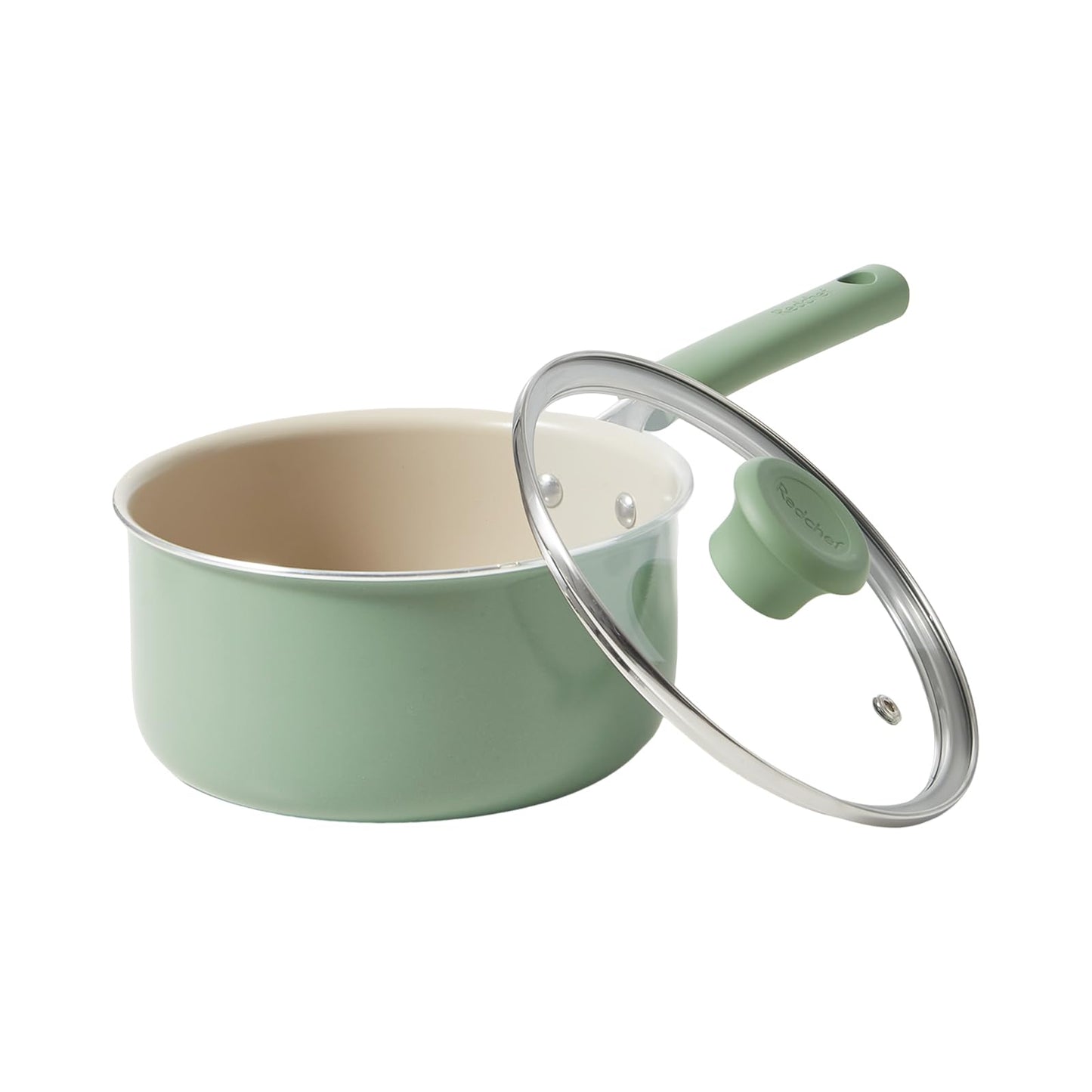 Redchef Ceramic Nonstick Saucepan with Lid,18cm Small Cooking Pot, Non Toxic Sauce Pans for Kitchen, Cool Handle PFAS Free Compatible with All