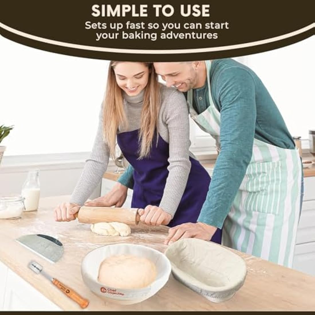 Sourdough Bread Starter Kit – 9" Round & 10" Oval Banneton Proofing Baskets with Bread Lame, Dough Scraper, Linen Liners – Artisan Baking Tools for Homemade Crusty Loaves