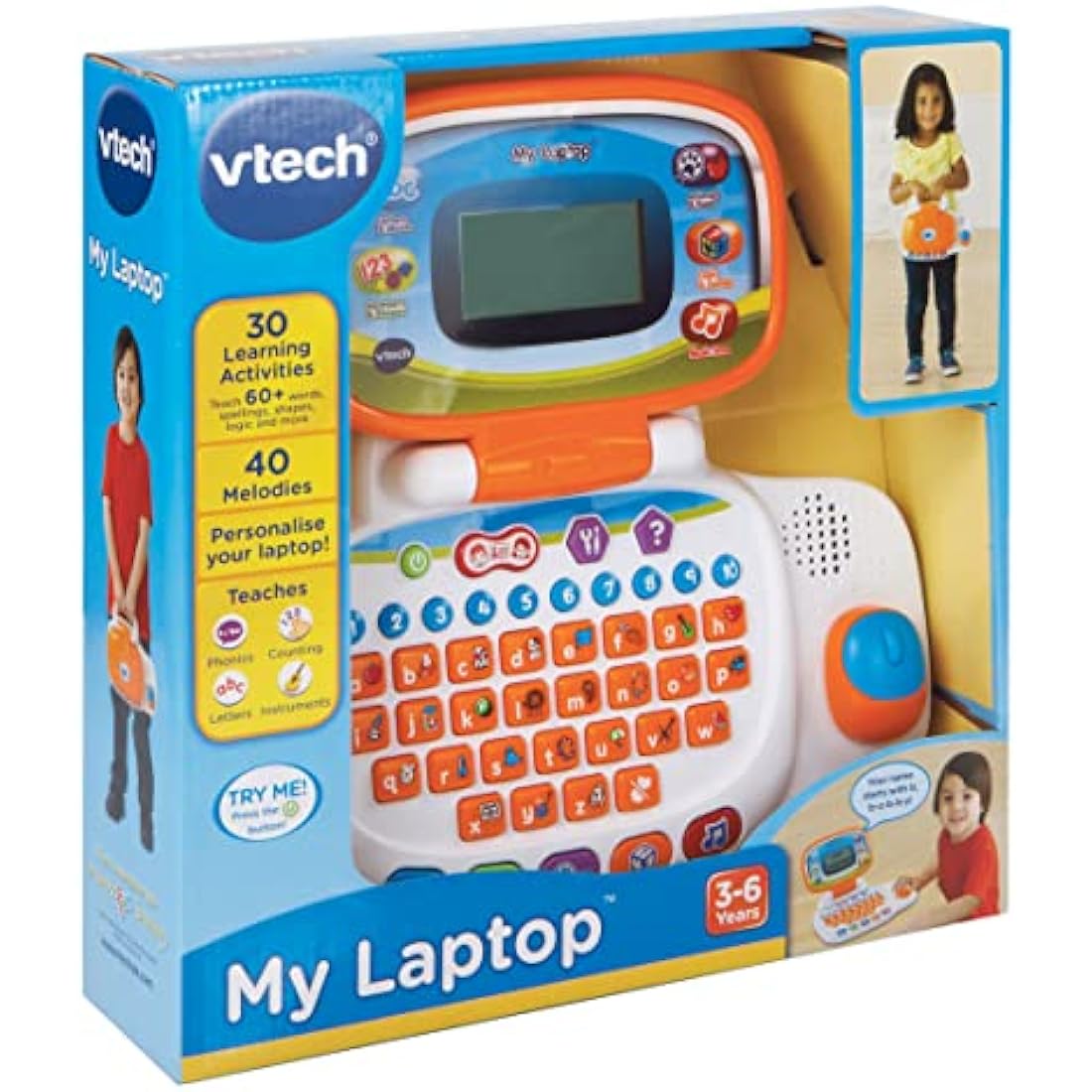 VTech 155403 Pre School Laptop Interactive Educational Kids Computer Toy with 30 Activities Suitable for Children 3, 4, 5+ Year Olds Boys & Girls, White/Orange