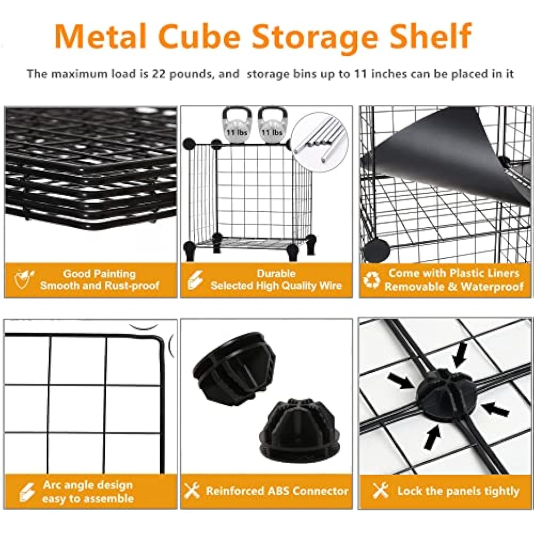 AWTATOS Cube Storage Unit, 6 Cube Wire Storage Shelves, Multifunctional DIY bookcases and Shelving Units Perfect for Office/Livingroom/kitchen/Bathroom, Black USCIH06BE