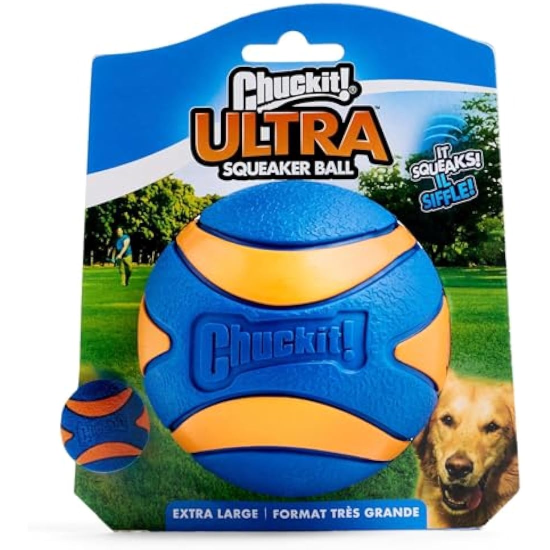 ChuckIt! Ultra Squeaker Ball Dog Toy, Durable High Bounce Floating Rubber Squeaky Dog Ball, Launcher Compatible Toy For Dogs, 1 Pack, X-Large