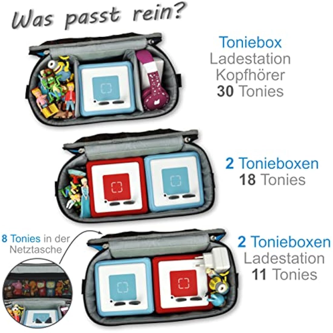 PUNALU Case for Toniebox, Space for 30 Tonies, Charger and Headphones Toniebox Bag (Shark Light Blue)